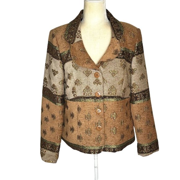 Vintage Courtenay Tapestry Blazer Fall Floral Jacquard Jacket Sz 12 - Picture 2 of 10